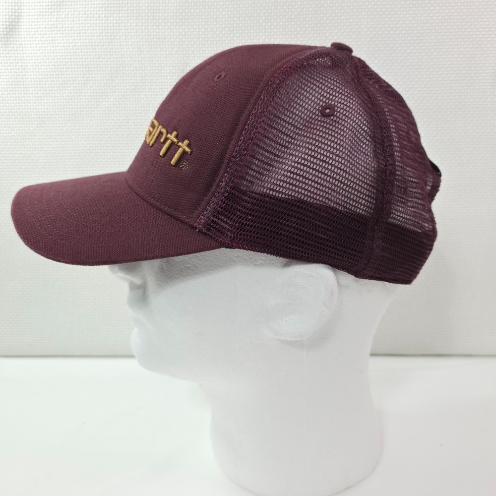 Carhartt Mesh Trucker Snapback Cap Burgundy Gold Logo One Size Adjustable - Picture 4 of 7